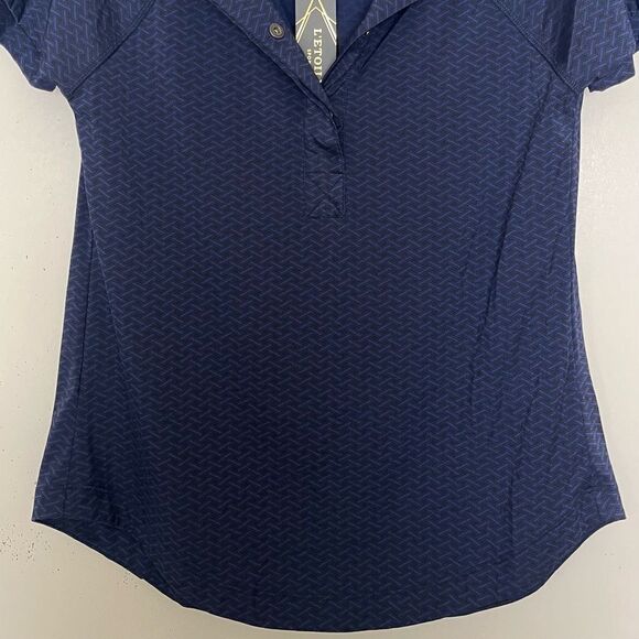 NWT L’ETOILE Sport Breezy Polo Shirt Golf Tennis Navy Herringbone Women’s Small - Picture 5 of 10